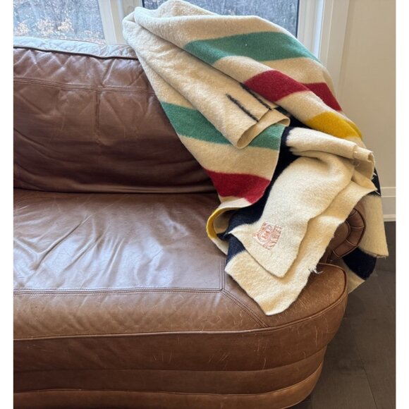 Vintage Hudson Bay HBC 4 Point Stripes Large Wool Blanket Throw Made in England - Picture 16 of 16